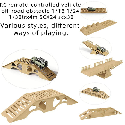 RC remote-controlled vehicle, off-road obstacle, bridge crossing, steep incline, ramp board, 1/18, 1/24, 1/30, SCX24, SCX30.