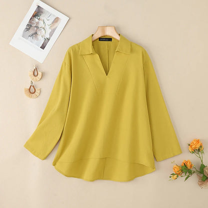 ZANZEA 2025 Autumn Women High-Low Blouses Loose V-Neck Long Sleeve Cotton Linen Fashion Blusas Mujer Everyday Casual Solid Tops