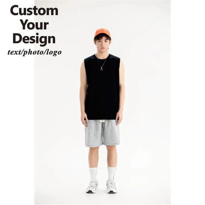 High Quality Sleeveless Cotton T Shirt Custom Print Embroidery Personal Design Company Team Logo Men And Women Tops