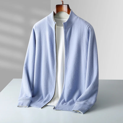 Autumn And Winter New Men's 100% Pure Wool Double-Sided Zipper Cardigan Coat Thickened Knitted Sweater Collar Coat