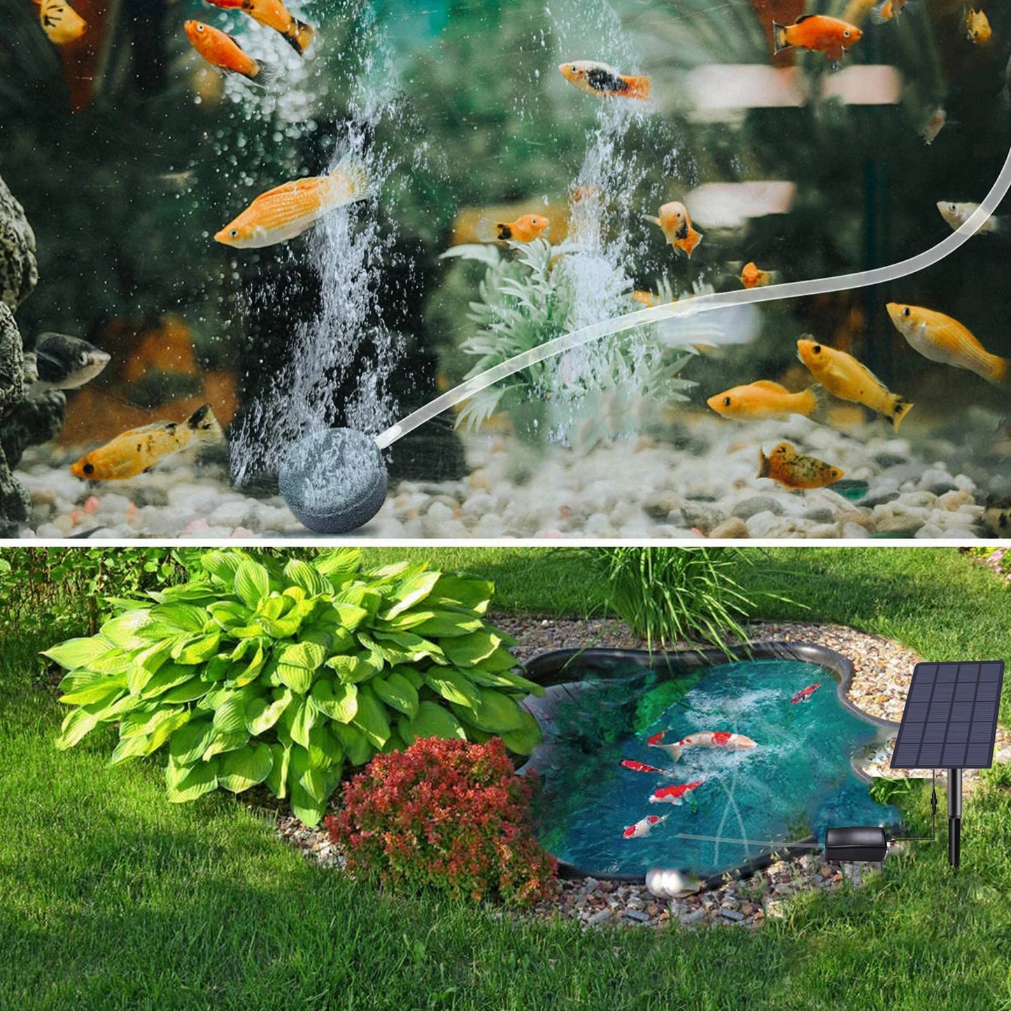 2W Plug-in Solar Oxygen Pump Fish Tank Oxygenator Aquarium Oxygen Aerator Air Pump Fishing Aerator with Pipe Air Bubble Stones