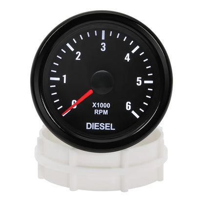 New 52MM 0-6000 RPM Tachometer White Backlight Tacho Meter Electrical Tachometer Gauge For 1-20 Cylinder Diesel Engine Car 12V