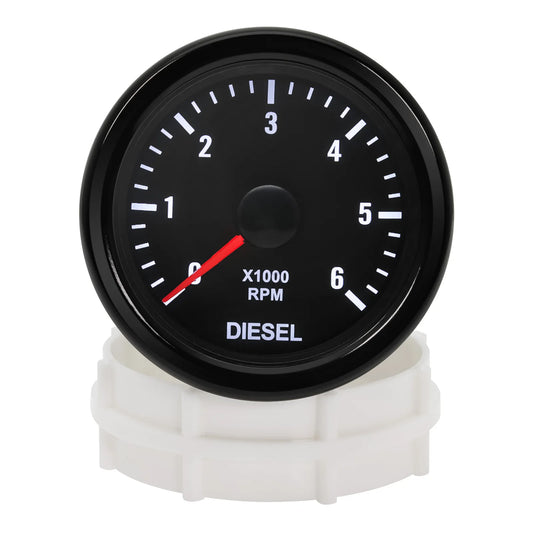 New 52MM 0-6000 RPM Tachometer White Backlight Tacho Meter Electrical Tachometer Gauge For 1-20 Cylinder Diesel Engine Car 12V