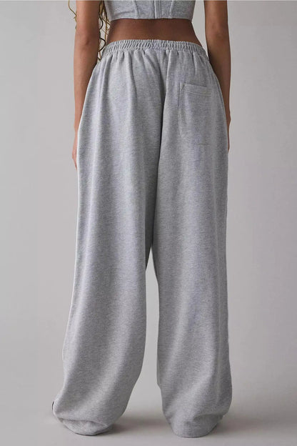 Loose Comfortable Straight Leg Pants Elastic Waist Casual Trousers Mid-Low Waist PVC Fabric Ladies Spring Season Fashion