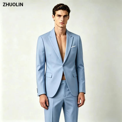Men's Suit Lightweight Wedding Eegant 2 Piece Set Solid Color Formal Business Blazer Pants Classic Tuxedo for Party Groomsmen