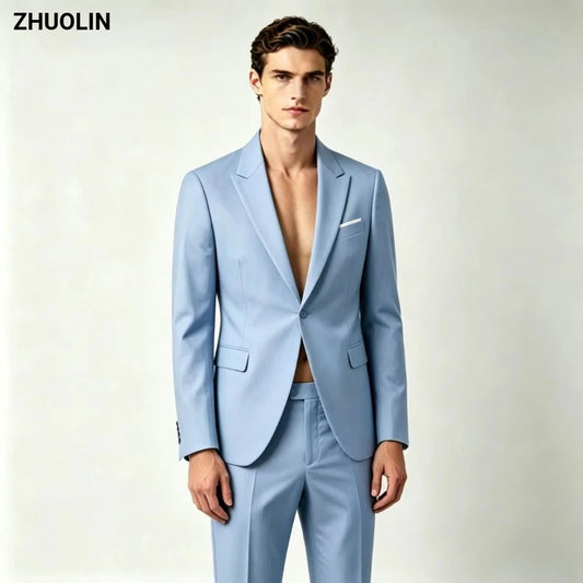 Men's Suit Lightweight Wedding Eegant 2 Piece Set Solid Color Formal Business Blazer Pants Classic Tuxedo for Party Groomsmen