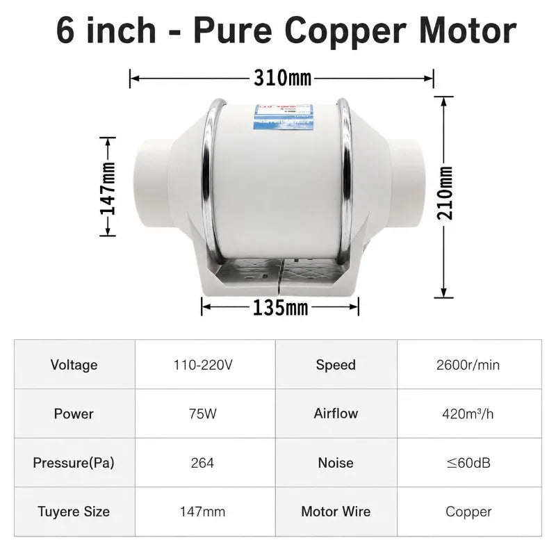 Quiet Fan 220V Electric Exhaust Pipe System for Home Bathroom Kitchen Toilet Ventilation Fan