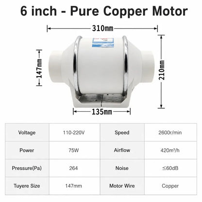 Quiet Fan 220V Electric Exhaust Pipe System for Home Bathroom Kitchen Toilet Ventilation Fan