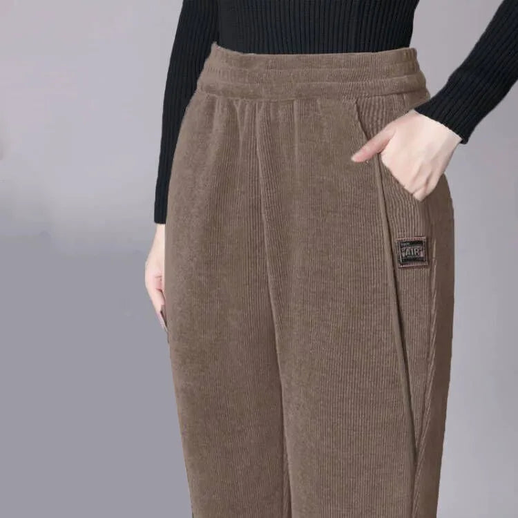High Waist Corduroy Mom Pants Women's Autumn Winter Fleece Lined Casual Straight Leggings plus Size Harlan Pants