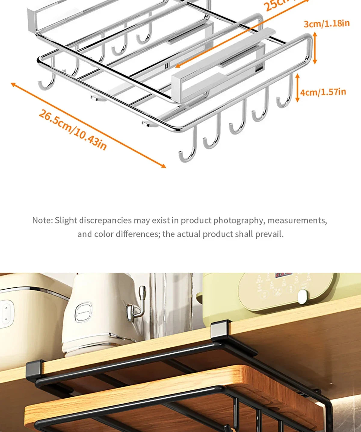 Installation-free Kitchen Cabinet Under Shelf No-Punch Large Capacity Storage Board Pot Cover Holder Towel Tissue Storage Rack