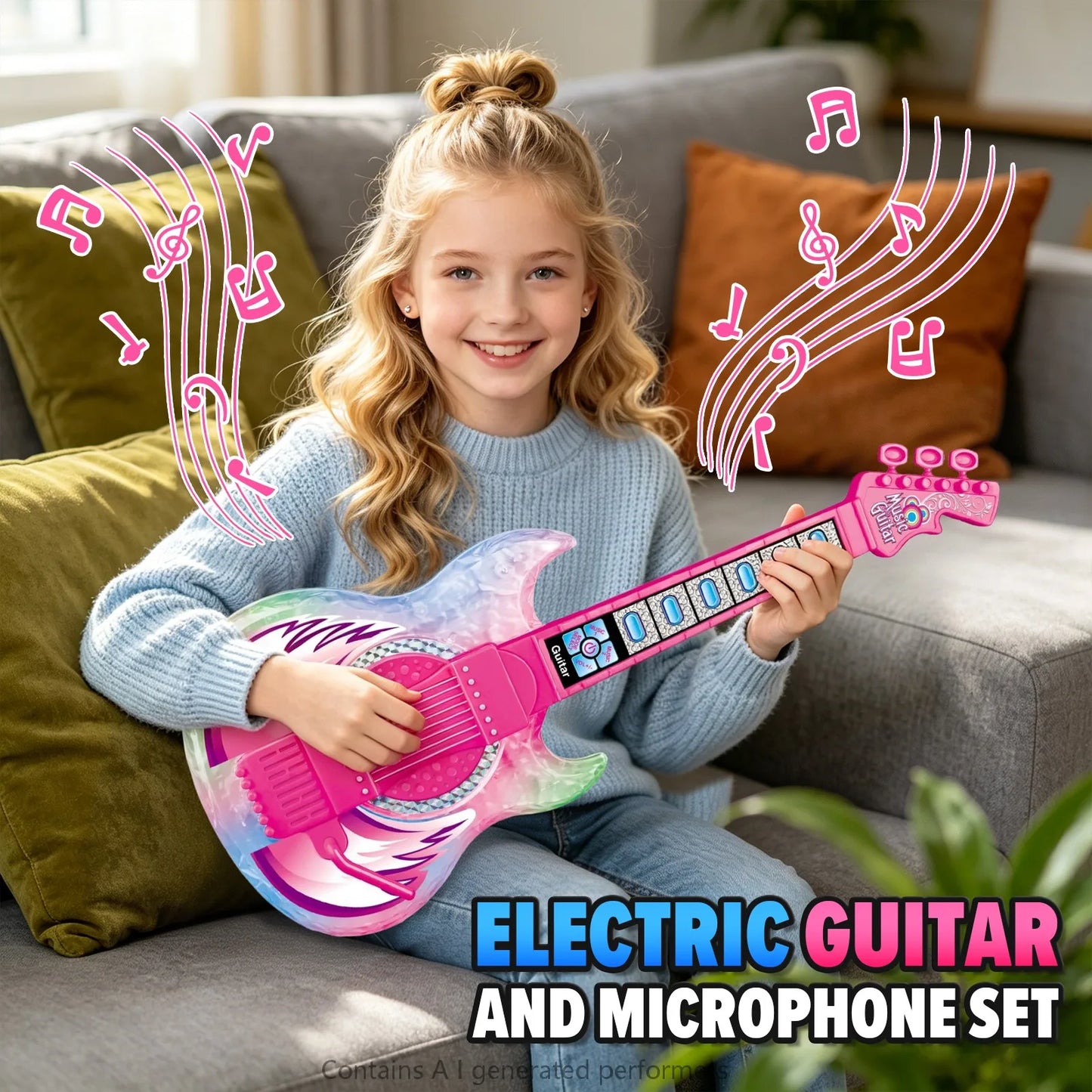 Children's Electric Multifunctional Guitar Instrument Set with Microphone and Light Music Toy - Birthday and Holiday Gifts