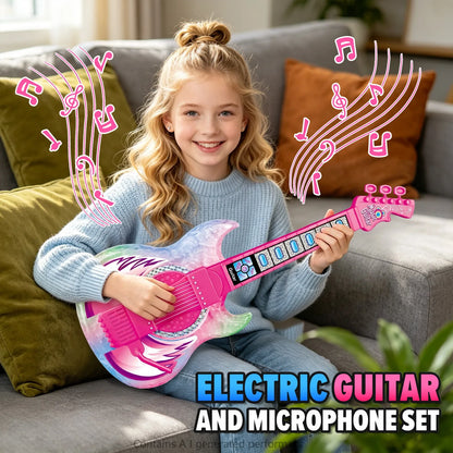 Children's Electric Multifunctional Guitar Instrument Set with Microphone and Light Music Toy - Birthday and Holiday Gifts