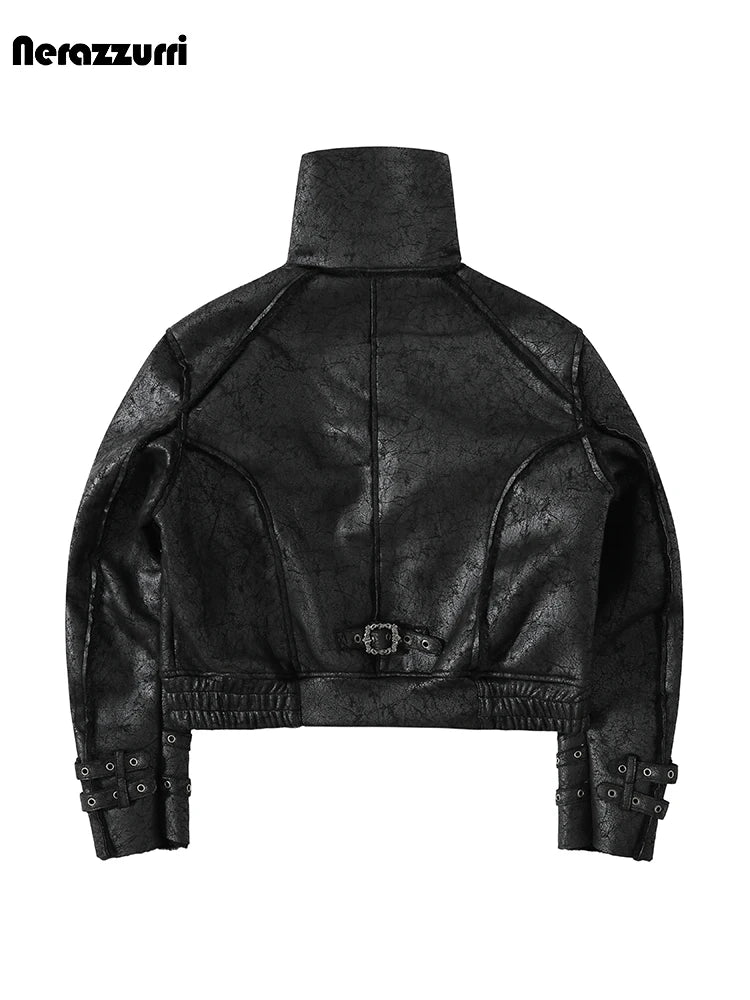 Nerazzurri Autumn Winter Thick Warm Windproof Black Faux Sheepskin Coat Women Zipper Luxury Menswear Clothes Fluffy Jacket 2026