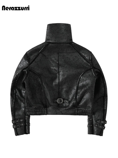 Nerazzurri Autumn Winter Thick Warm Windproof Black Faux Sheepskin Coat Women Zipper Luxury Menswear Clothes Fluffy Jacket 2026