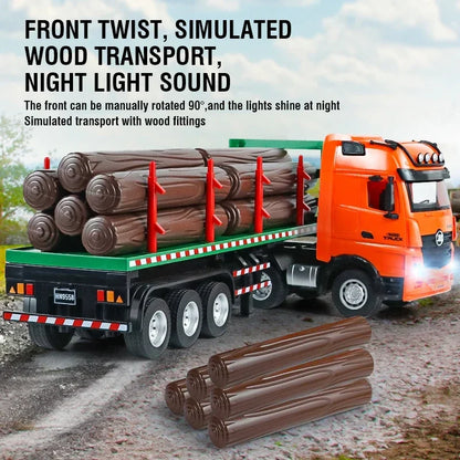 Huina 1313 1/18 9CH 2.4G Remote Control Timber Transport Truck Log Trailer Realistic Carrier RC Construction Logging Car Toys