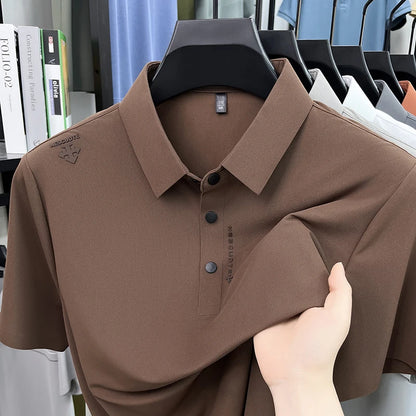 Hot-Selling Man Short-Sleeved Polo Shirt Letter Print Button Lapel Summer T-Shirt Sports Casual Outdoor Seamless Men's Clothing