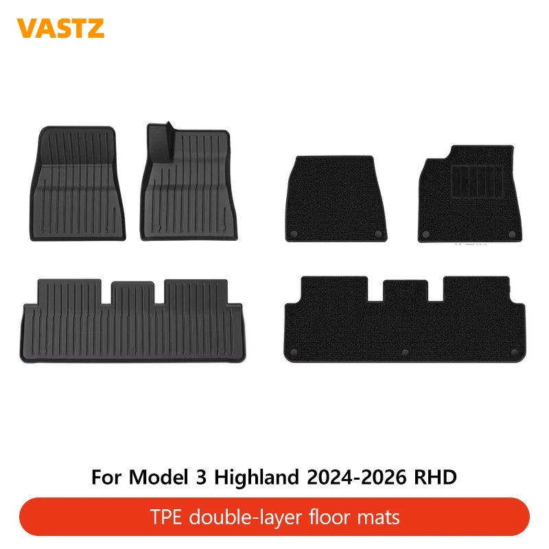 VASTZ TPE Floor Mats for Model Y Juniper 2025 2026 Model 3 Highland 2024-2026 RHD Anti-Slip Trunk Liner for Right Hand Drive Car
