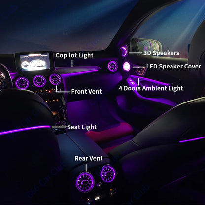 3/12/64 Colour Car LED Ambient Light For Mercedes-Benz C GLC Class Coupe W205 C43 C63 X253 LED Air Vent Speaker Decorative Lamp