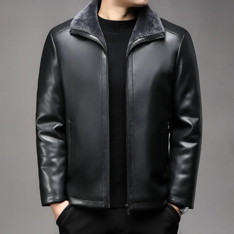 Winter Sheepskin Fleece Leather Coat Business Fleece Collar Thickened Leather Coat