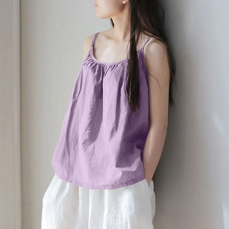 Loose Cotton Linen Tank Top Sleeveless Base Layer Outerwear Summer New Style Slimming Vest Big Size Belly Folded Commute Style