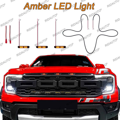 For Aftermarket Raptor Grille 3Pcs Amber White LED Light Pickup Grille Light DIY LED Light Fit For FORD RANGER RAPTOR 2023-2025+