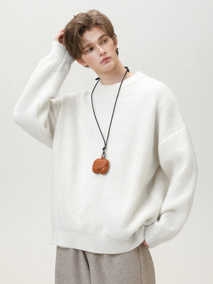Men's 18oz Heavyweight Chunky Knit Sweater Basic Crew Neck Solid Color Textured Streetwear Winter Thermal Non-Scratch Top