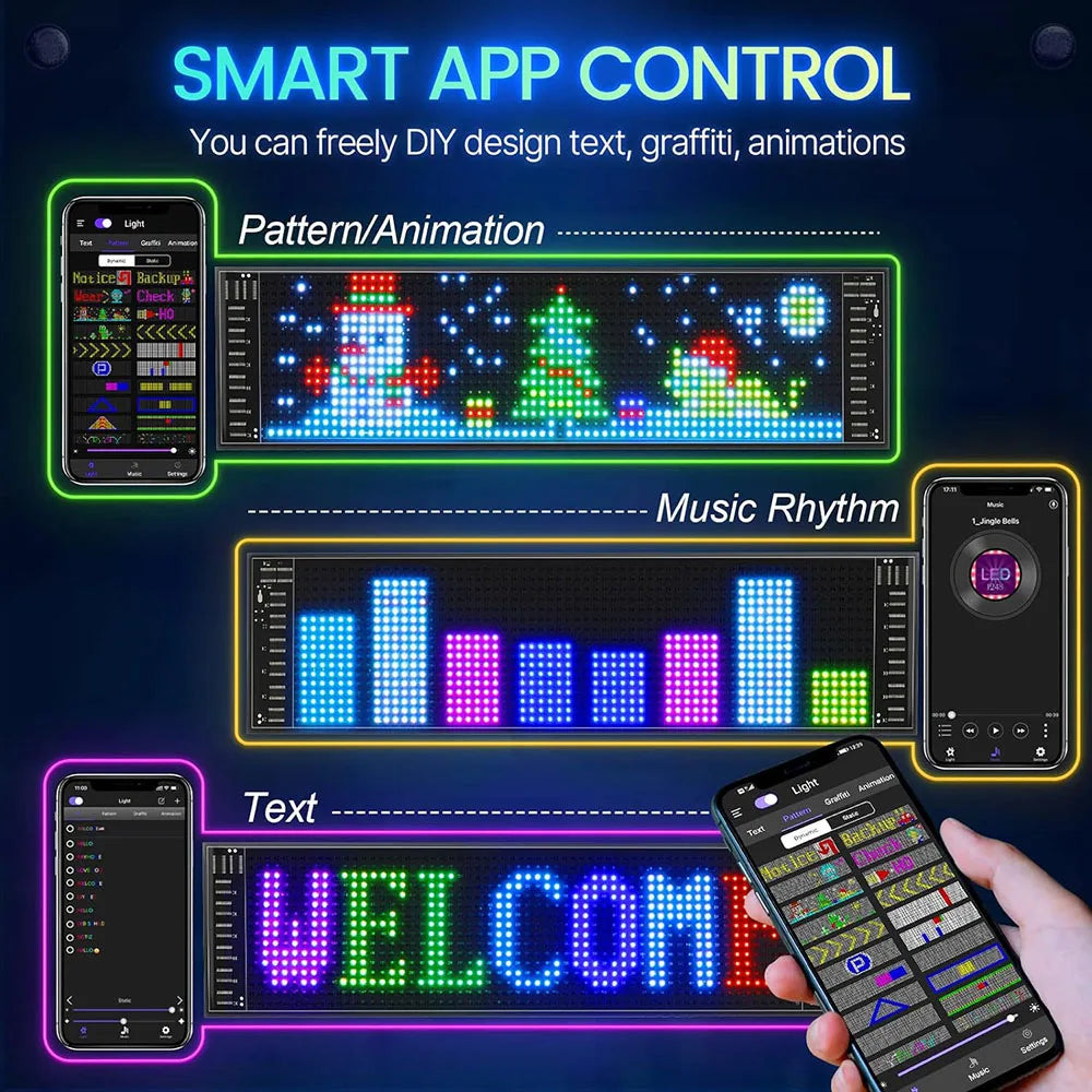 LED Matrix Pixel Panel Light Bluetooth App 5V USB  Control Scrolling Advertising LED Car Sign Animation Programmable for Car Sho