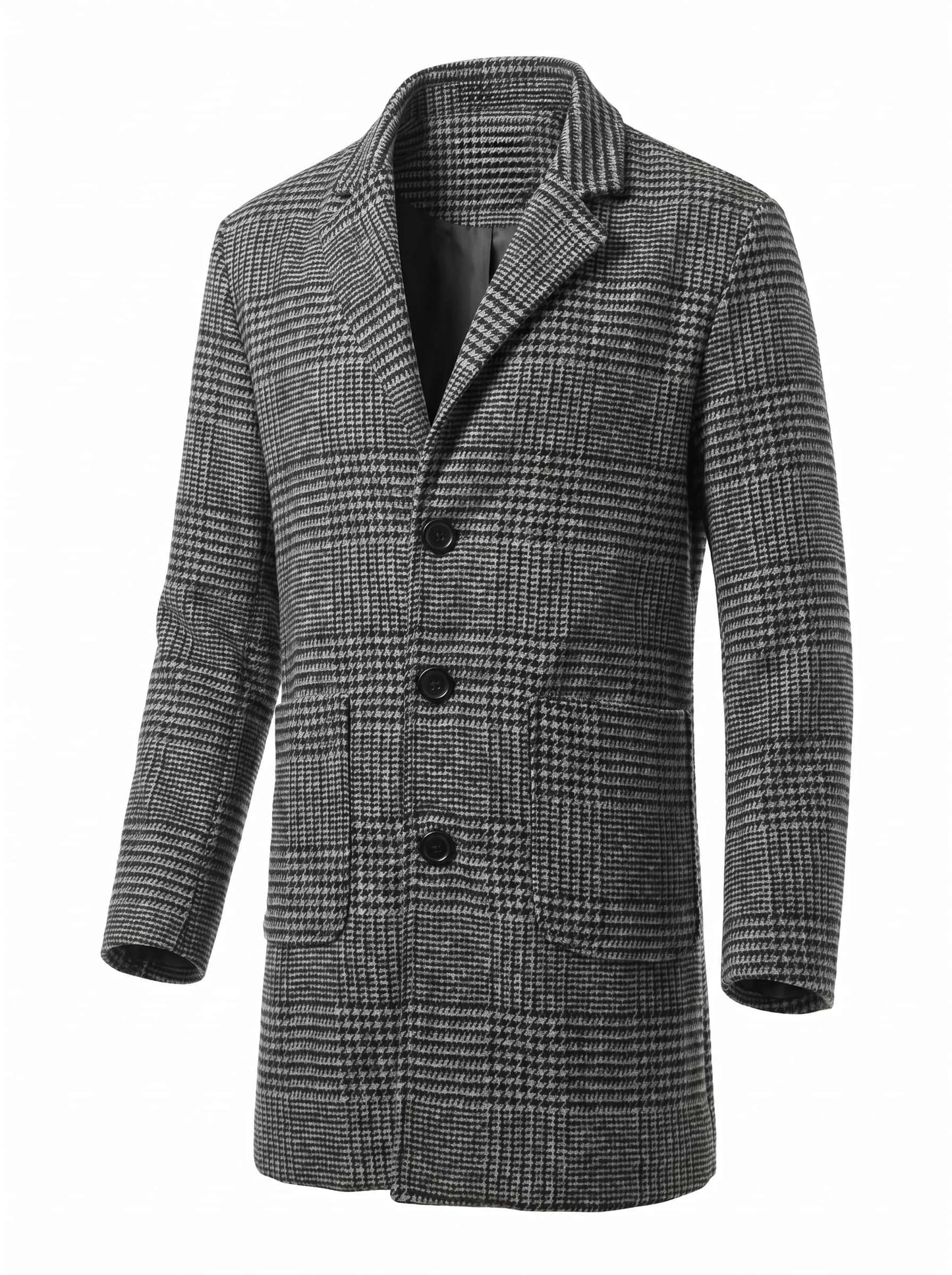 New Winter Men's Trench Coat with Houndstooth Pattern Thickened Lining Windproof Design | Business-Ready Warm Outerwear for Men