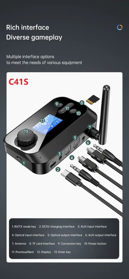 6 in 1 Long Range Bluetooth 5.1 Audio Transmitter Receiver RCA 3.5mm AUX USB Dongle Stereo Wireless Adapter For PC TV Headphones