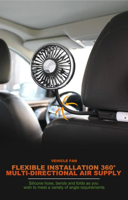 SEAMETAL Dual Head Car USB Fan Cooling Air Fan 3-Speed 360 Degree Adjustable Auto Headrest Fan for Summe Car Accessories