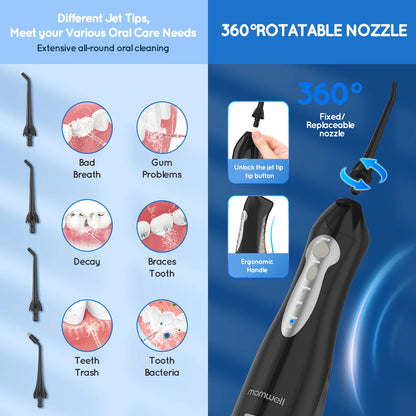 Mornwell Portable Water Flosser with Electric Toothbrush Combo:Gums Care - Brushing & Flossing for Adults, Travel Use, D52 & X3