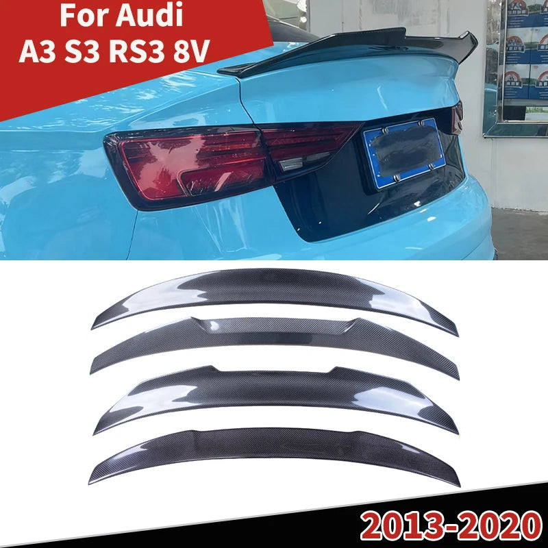 For Audi A3 S3 RS3 8V 2013-2020 Rear Trunk Wing Carbon Fiber M4/PSM/R/V/HK Style Spoiler Tail Fin Guard Board Kits Accessories