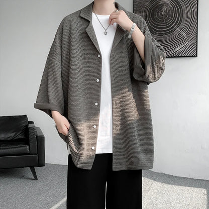 Ice Silk Shirt Men's High Quality Summer Fashion Brand ins 5-sleeve shirt loose casual masculina camisas hombre