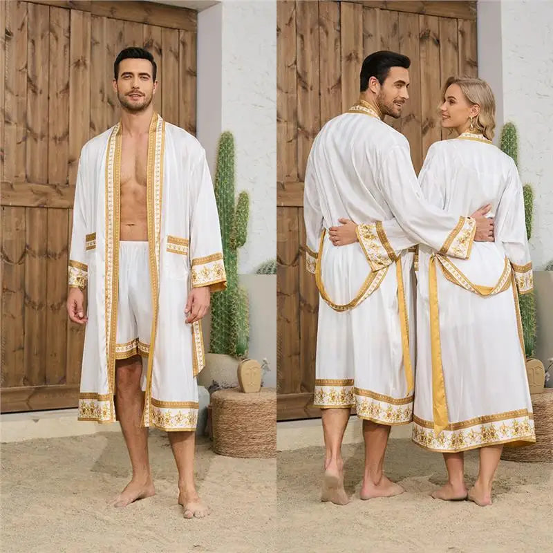 Baroque Style Couple Sleep Robe Long Sleeve Luxury Satin Bathrobe WP3403 Oversize Autumn Winter Home Clothes Men's Robe