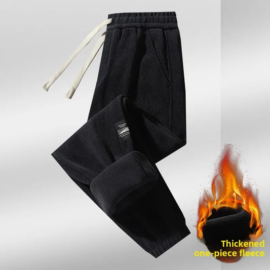 Men's Fleece Lined Thickened Loose Fit Casual Pants Autumn Winter Large Size Long Trousers Elastic Waist Workout Sweatpants