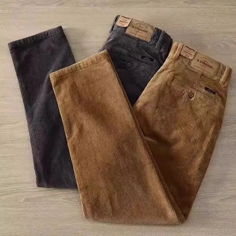 Men's Corduroy Straight Leg Pants Autumn Winter Wear Resistant Dirtproof Outdoor Work Casual Sports Warm Trousers