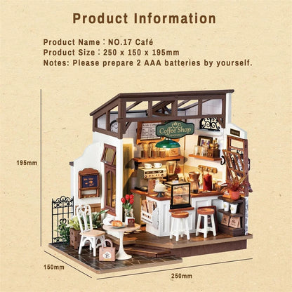 Robotime DIY Wooden Dollhouse Set with Miniature Furniture Model Building Set with LED for Adult and Children NO.17 Coffee