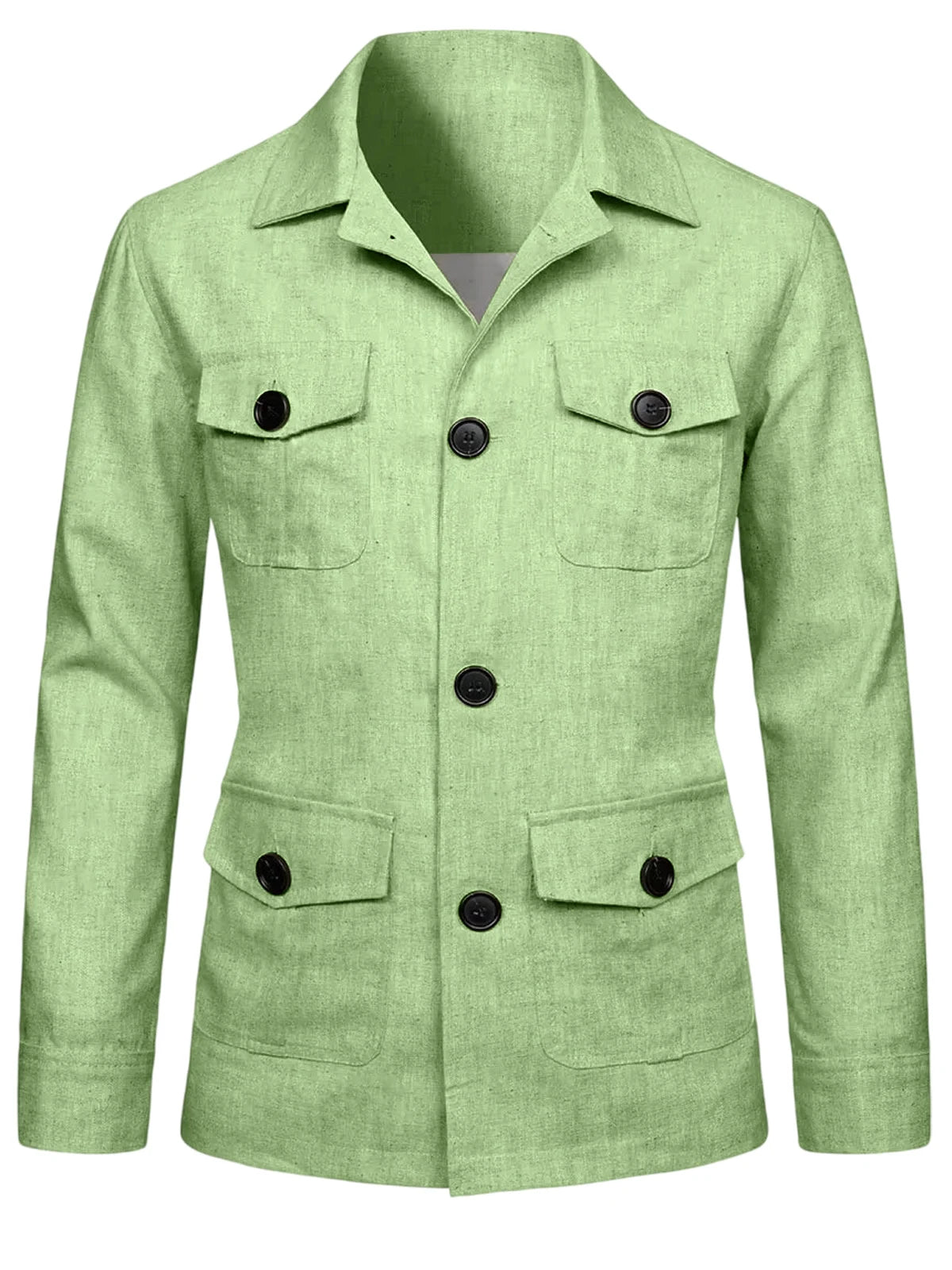 Men's Linen Blend Safari Jacket Retro British Style Multi-Pocket Workwear Coat Business Casual Suit Blazer for Spring Summer