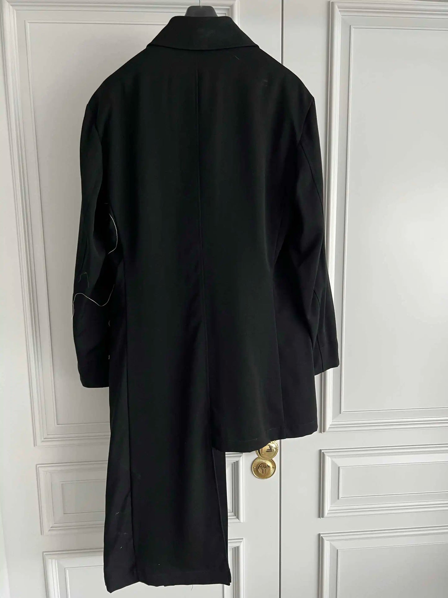 TOP-YAMAMOTO original Design family crest embroidery mirror snake floating thread asymmetrical wool coat