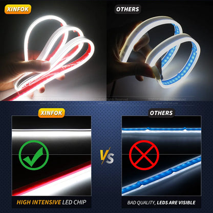 XINFOK LED Auto Car Hood Lights Strip Universal Lamps Ambient Lights For Car Turn Signal Indicator Daytime Running Light DRL 12V