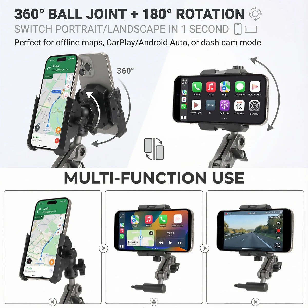 For Tank 500 Car Phone Holder, Car A-Pillar Fixed Phone Holder 360° Rotatable Aluminum Alloy Arm Anti-Shake Phone Stand Base