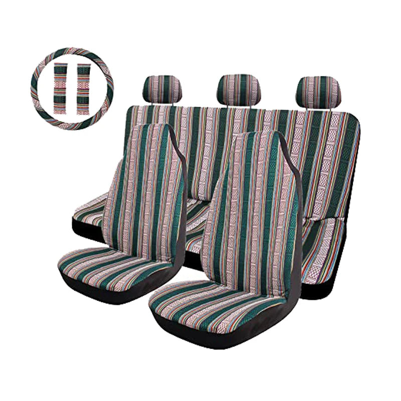 AUTO PLUS Car Seat Covers Set Baja Saddle Blanket Weave Universal Fit Most Car Seat Protection Steering Wheel Cover Protector