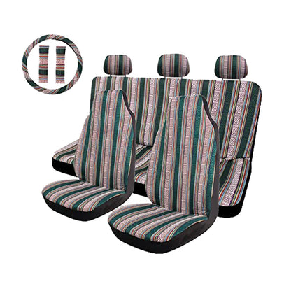 AUTO PLUS Car Seat Covers Set Baja Saddle Blanket Weave Universal Fit Most Car Seat Protection Steering Wheel Cover Protector