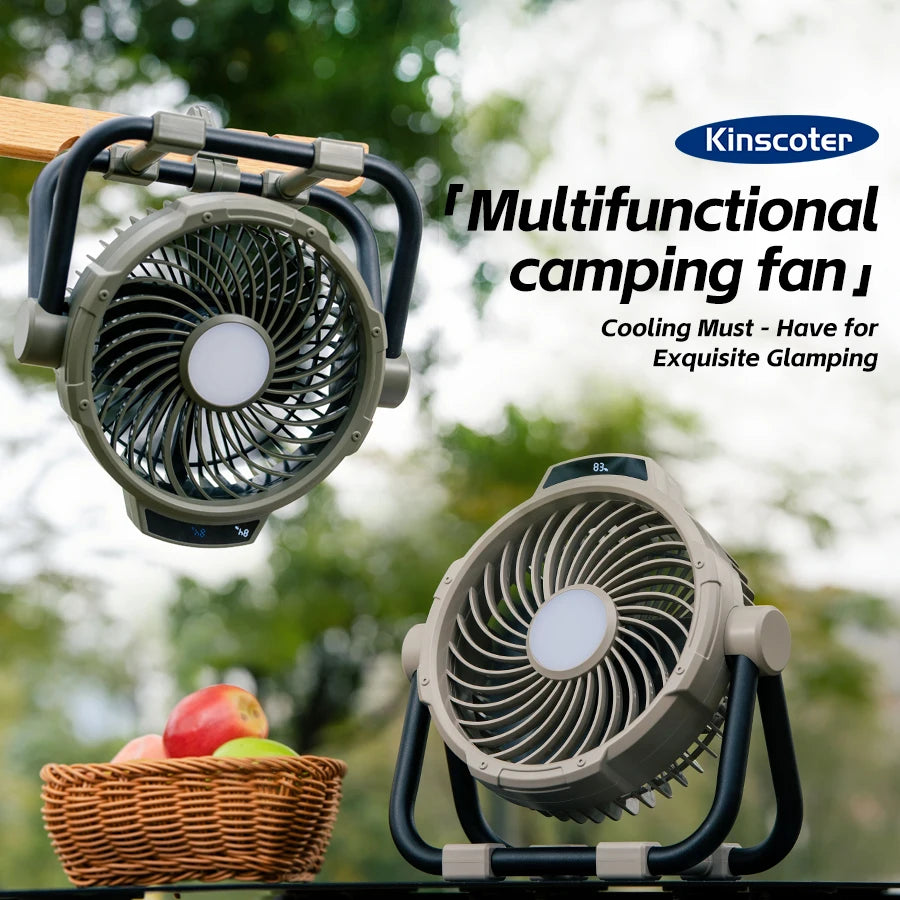 Multifunctional Camping Fan 10000mAh Portable Outdoor Rechargeable Fan 5 Speed Air Circulators w/ LED Light Hook Remote Control