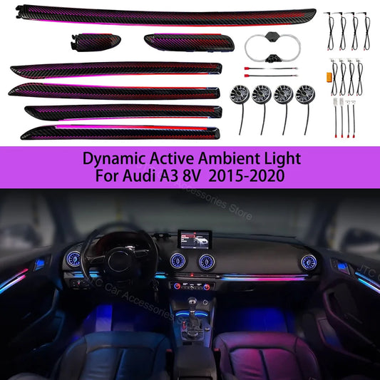 For Audi A3 8V 8Y S3 RS3 2013-2019 Decorative Ambient Light Dashboard Air Vent LED Atmosphere Lamp illuminated Strip 30-Color