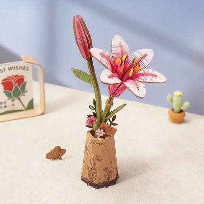 Robotime Rowood DIY Wooden Flower Bouquet Beautiful Hand-Make Gifts Eco-friend Materials 3D Wooden Puzzle for GirlFriends Decor