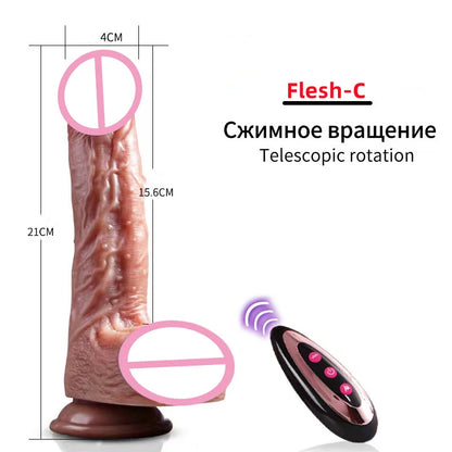 Black large fake dildo electric telescopic swinging fake penis masturbator adult sex toy soft heating vibrator G-point massager
