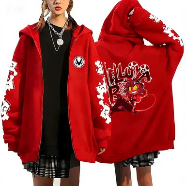 Trendy Anime Hooded Cardigan Unisex Harajuku Style Casual Fashion Long Sleeve Jacket Autumn Winter Fleece Zipper Sweatshirt