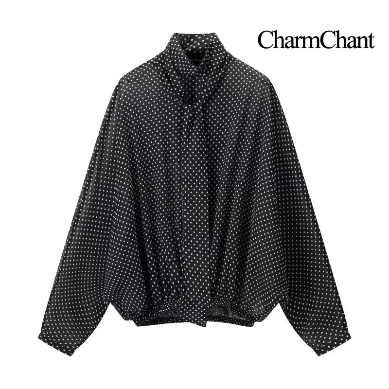 CharmChant Women's Polka Dot Sheer Chiffon Oversized Shirt & Maxi Skirt 2 Piece Set Spring 2026 Retro Elegant Chic Party Outfits
