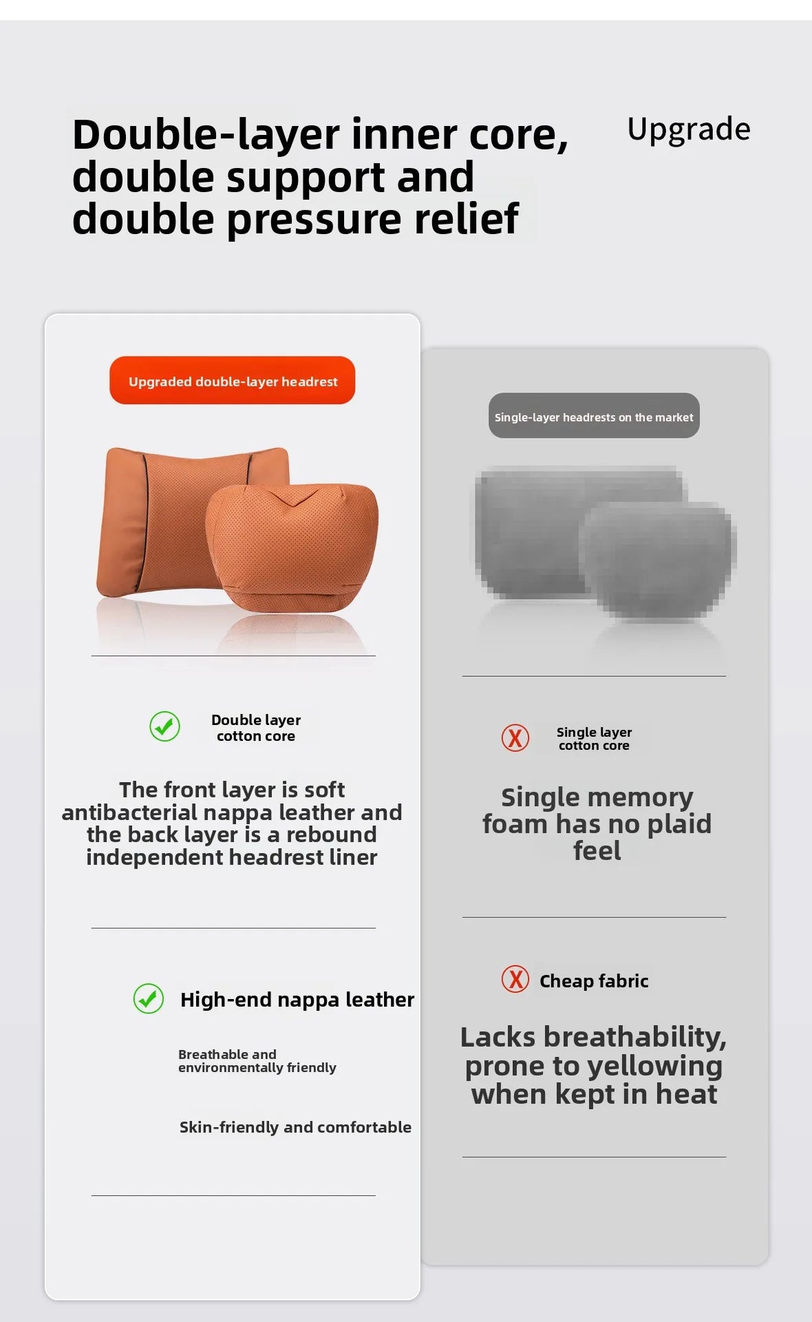 High Quality Universal Car Headrest Cushion Car Seat Neck Pillow High-grade Leather Breathable Lumbar Support Car Pillow